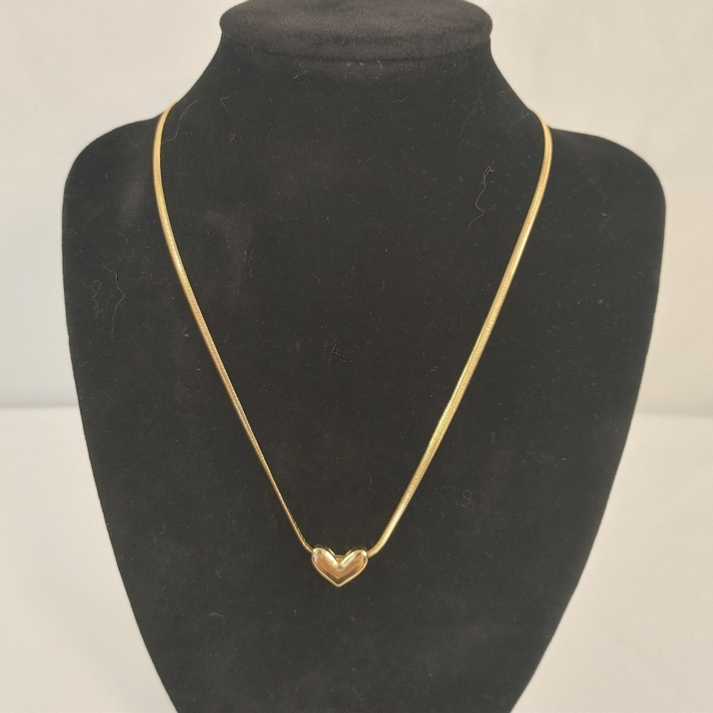 Gold Tone Snake Chain Heart Pendant Necklace Adjustable Minimalist